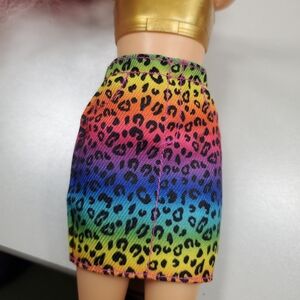 BARBIE Fashionistas Ombré RAINBOW LEOPARD Animal PRINT Denim DOLL MINI SKIRT